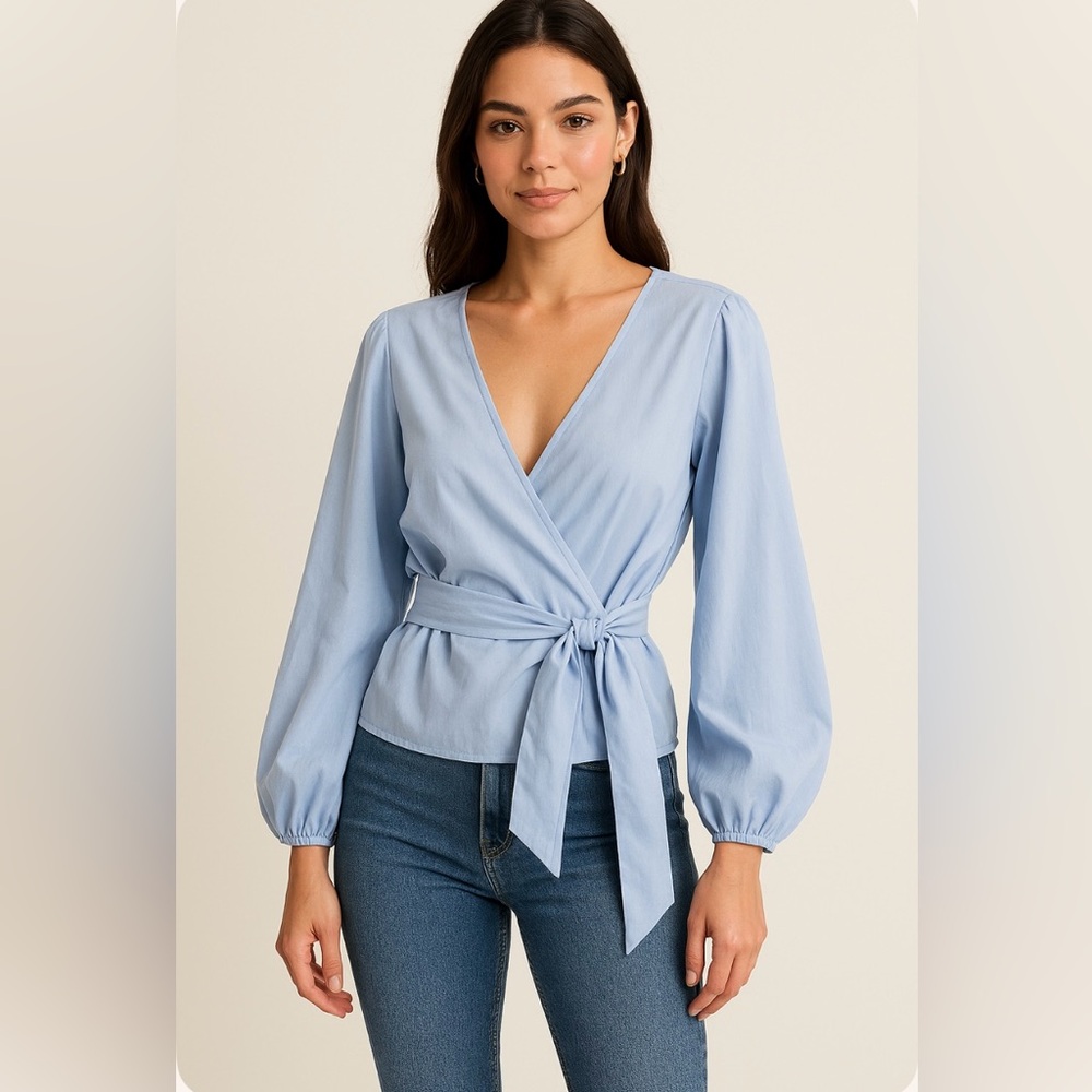 Tristan - Light Blue Reversible Wrap Blouse